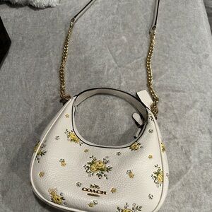 Coach White and Yellow Floral Shoulder Bag